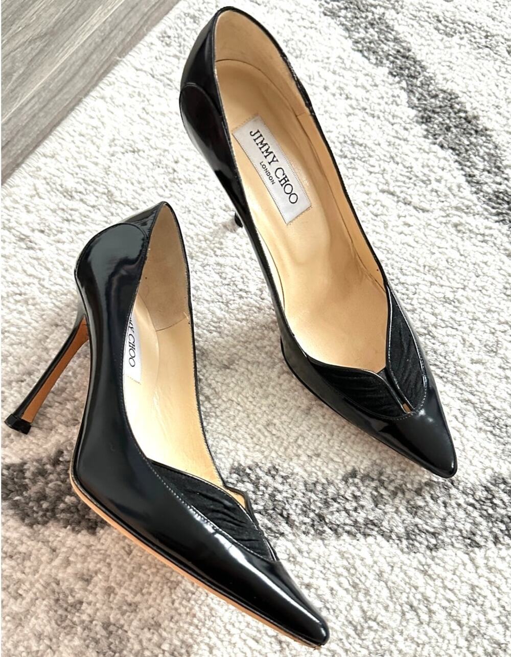 Jimmy Choo Black Leather Pointed Toe Heels Pumps Size 37.5